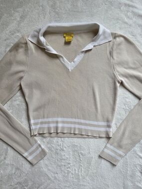 Daisy Cream Preppy Knit Polo with White Trim